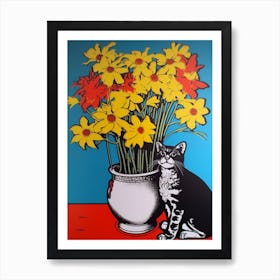 Daisies With A Cat 3 Pop Art  Art Print