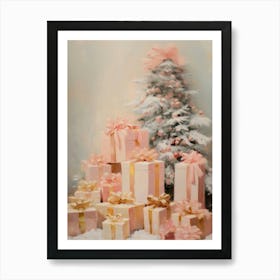 Christmas Tree With Pink Gift Boxes Art Print