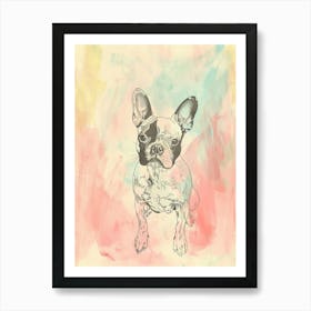 Boston Terrier Dog Pastel Line Watercolour Illustration  4 Art Print