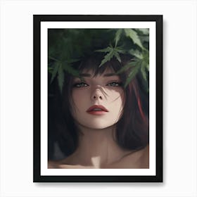 Sexy Girl With Marijuana Leaves Art Print