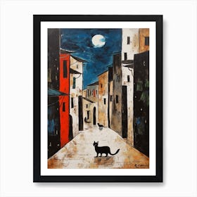 Painting Of Barcelona With A Cat In The Style Of Surrealism, Miro Style 3 Art Print