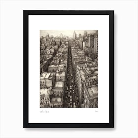 New York Usa Pencil Sketch 2 Watercolour Travel Poster Art Print