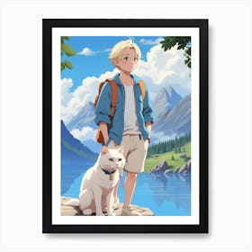 Boy And A Cat Art Print