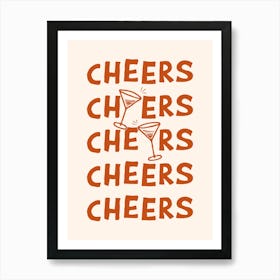 Cheers Cocktail Drinks in Burnt Orange and Linen White Art Print
