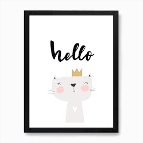 Scandi Cute Grey Cute With Hello Art Print