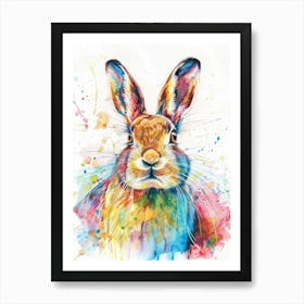 Arctic Hare Colourful Watercolour 1 Art Print