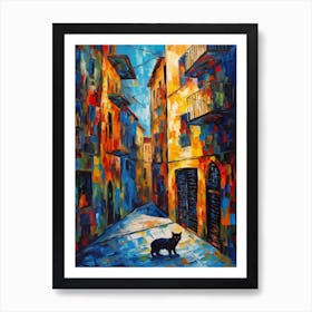 Painting Of Barcelona With A Cat In The Style Of Expressionism 2 Art Print