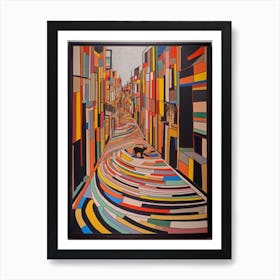 Painting Of Barcelona With A Cat In The Style Of Minimalism, Pop Art Lines 3 Art Print