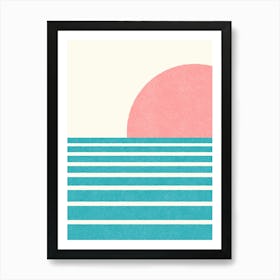 Sunset Beach Horizon Abstract Seascape Minimalism - Pink Turquoise Art Print