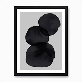 Grey And Black Stacked Stones Watercolour Abstract Art Print