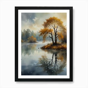 Autumn Tree By The Lake Art Print