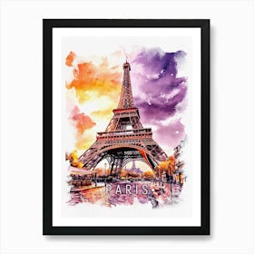 Paris Eiffel Tower Watercolor Painting Art Print