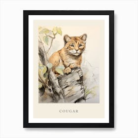 Beatrix Potter Inspired  Animal Watercolour Cougar 3 Art Print