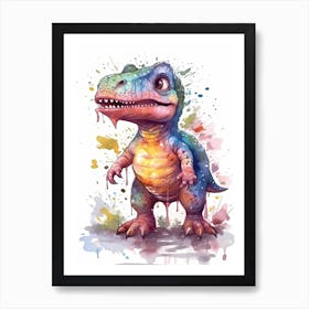 T Rex Cute Dinosaur Watercolour 5 Art Print