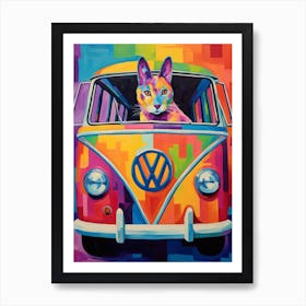 Volkswagen Type 2 Vintage Car With A Cat, Matisse Style Painting 0 Art Print