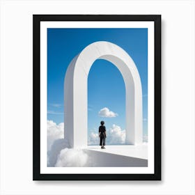 Cumulus Clouds Morph Into An Abstract Cartoon Style Portal Where A Solitary Figure Levitates Their 2 1 Art Print