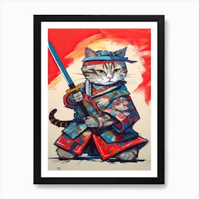 Cat Samurai In Fauvist Matisse Japanese Style  4 Art Print