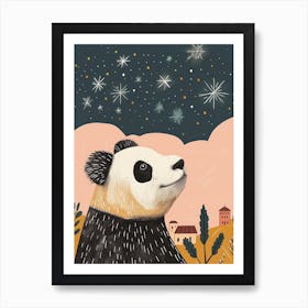 Giant Panda Looking At A Starry Sky Storybook Illustration 1 Art Print