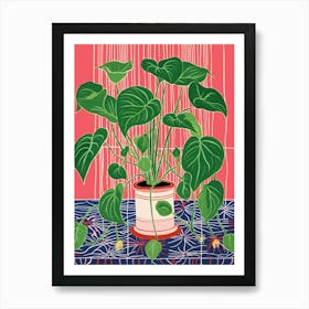 Pink And Red Plant Illustration Philodendron 5 Art Print