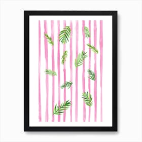 Pink Stripes And Palms Art Print