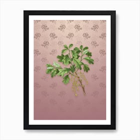 Vintage Bear Oak Botanical on Dusty Pink Pattern n.2224 Art Print