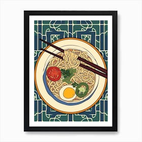 Ramen With Boiled Eggs On A Tiled Background 3 Art Print