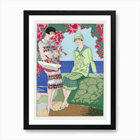 Two Women In Summer Dresses (1926) Fashion Illustration In High Resolution By Martial Et Armand And Lucien Lelong Art Print