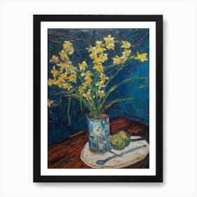 Still Life Of Orchids With A Cat 2 Art Print