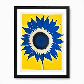 Sunflower 1 Symbol Blue And White Line Drawing Art Print