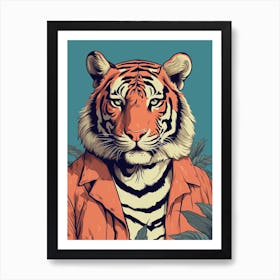 Tiger Illustrations Wearing A Red Jacket 5 Art Print