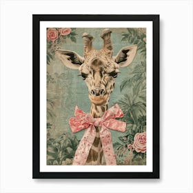 Giraffe With Bow Kitsch Collage 2 Art Print