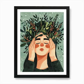 Illustration Of A Woman With A Wreath On Her Head Art Print