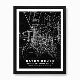 Baton Rouge Louisiana USA Black Map Art Print