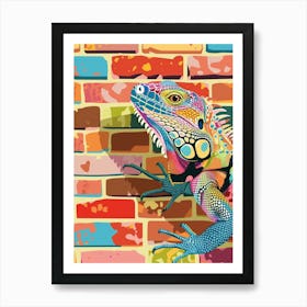 Iguana On A Brick Wall Modern Colourful Abstract Art Print