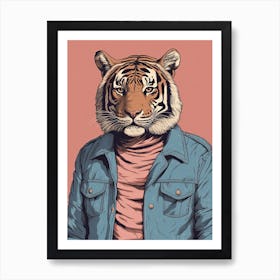 Tiger Illustrations Wearing A Denim Jacket 3 Art Print