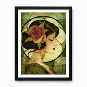 Deco Woman With Rose Art Print