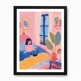 Girl Sleeping With Cats Tv Lo Fi Kawaii Illustration 2 Art Print