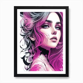 Pink Haired Girl Art Print