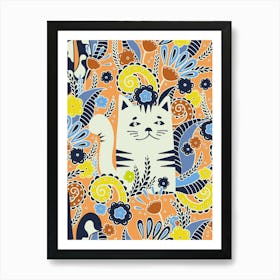 Kitten In The Spring Garden, Light orange background Art Print