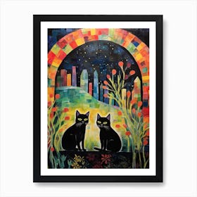 Black Cats In The Archway Of A Medieval Monastery Art Print