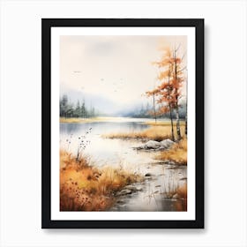 Lake In The Woods In Autumn, Painting 36 Art Print