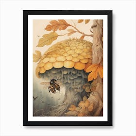 Little Resin Mimic Bee Beehive Watercolour Illustration 3 Art Print