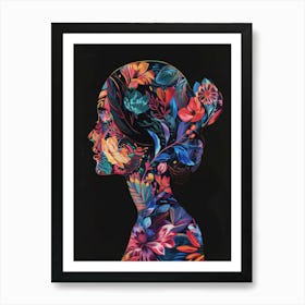 Portrait Of A Woman With Flowers 18 Art Print