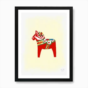 Swedish Horse Red On Yellow Art Print