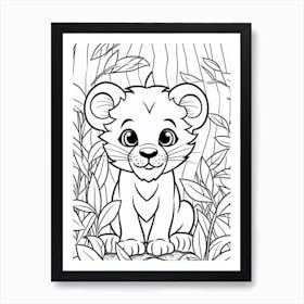 Line Art Jungle Animal Lion 3 Art Print