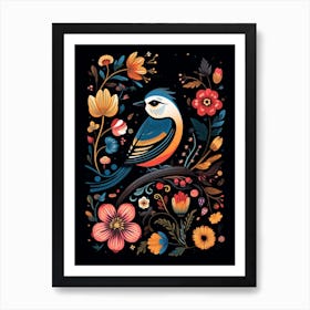 Folk Bird Illustration Carolina Chickadee 2 Art Print