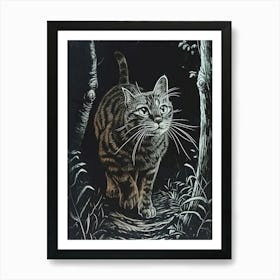 Manx Cat Relief Illustration 1 Art Print