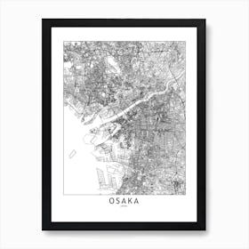 Osaka White Map Art Print