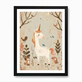 Unicorn & Woodland Animal Friends Muted Pastel 2 Art Print