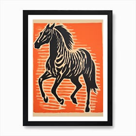 Black Horse, Woodblock Animal  Drawing 7 Art Print